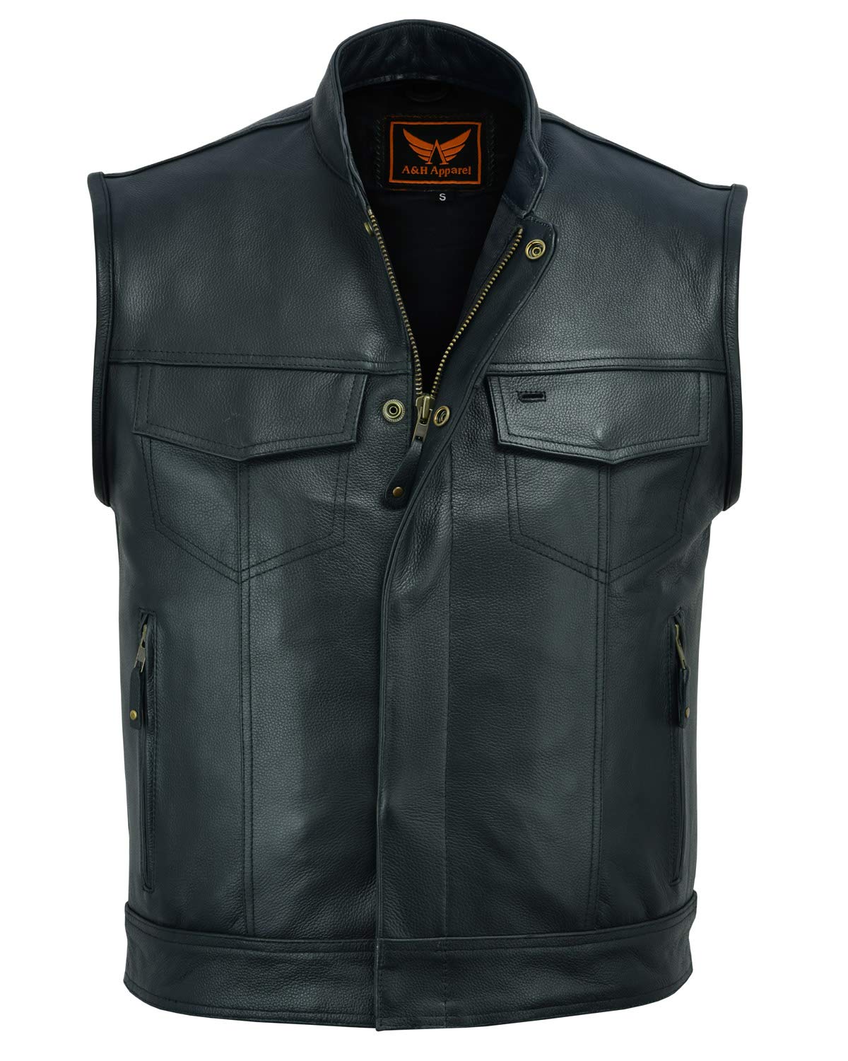 A&H Apparel Genuine Cowhide Leather Motorcycle Vest