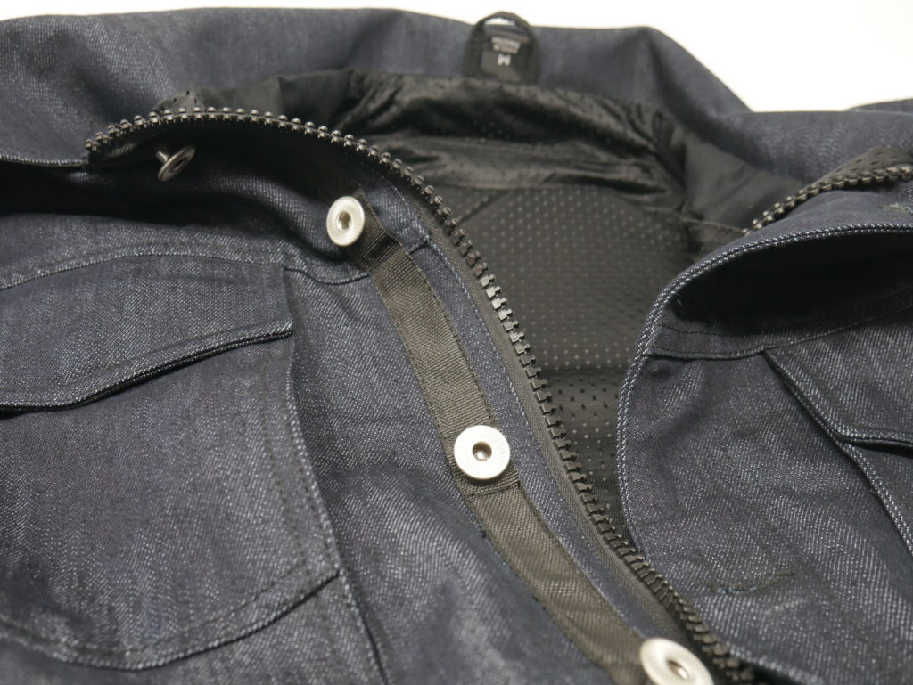 Viking Cycle Blue Denim Motorcycle Riding Over Shirt zipper and buttons close up