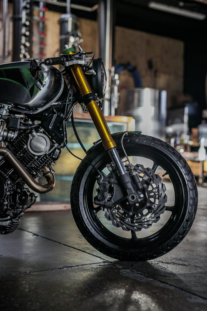 yamaha xv750 cafe racer by Purpose Built Moto front wheel