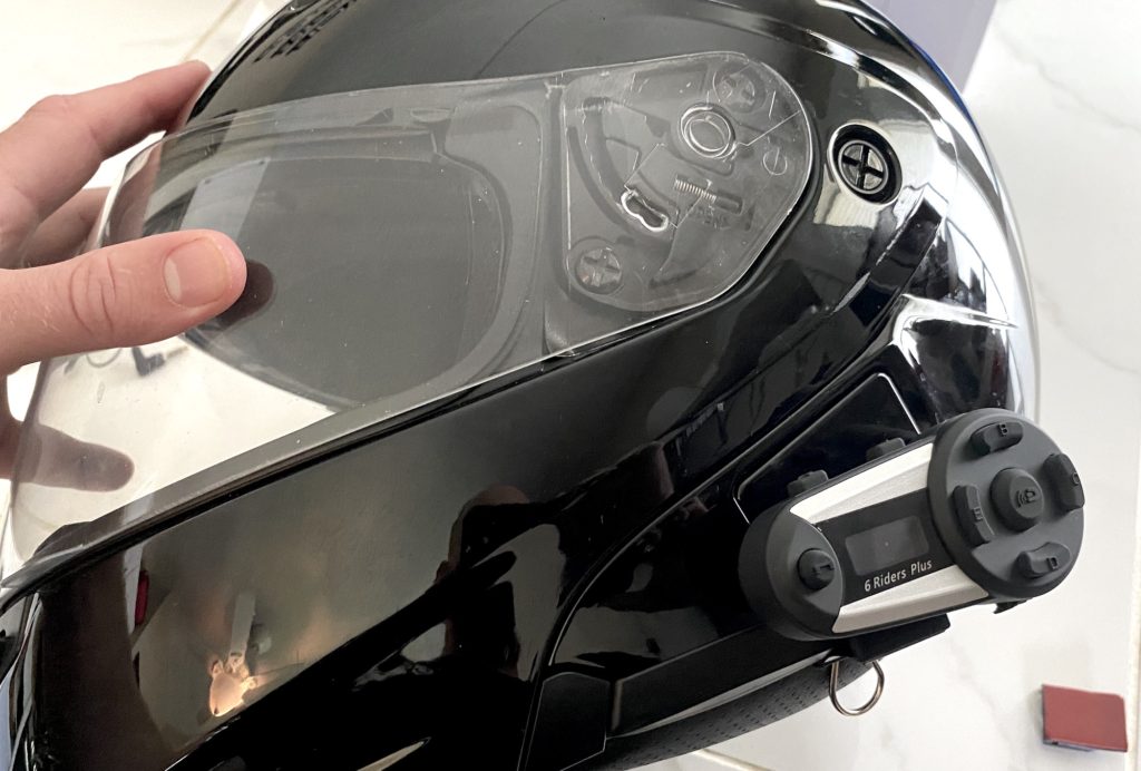 Fodsports V6 Plus Bluetooth Headset intercom on the helmet after install