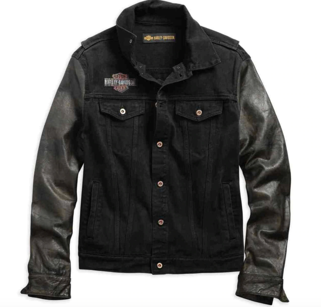Harley-Davidson Men's Leather Sleeve Slim Fit Denim Jacket