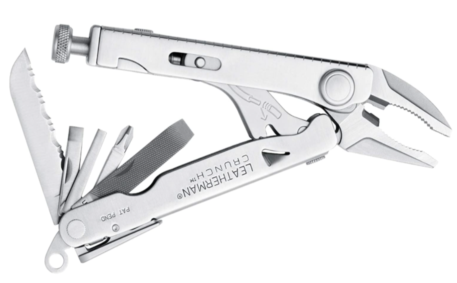 LEATHERMAN, Crunch Multitool with Folding Locking Pliers and Pin Vise, Stainless Steel with Leather Sheath