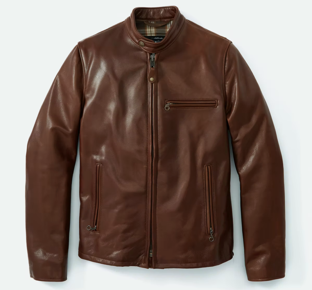 Schott Waxed Natural Pebbled Cowhide Cafe Leather Jacket