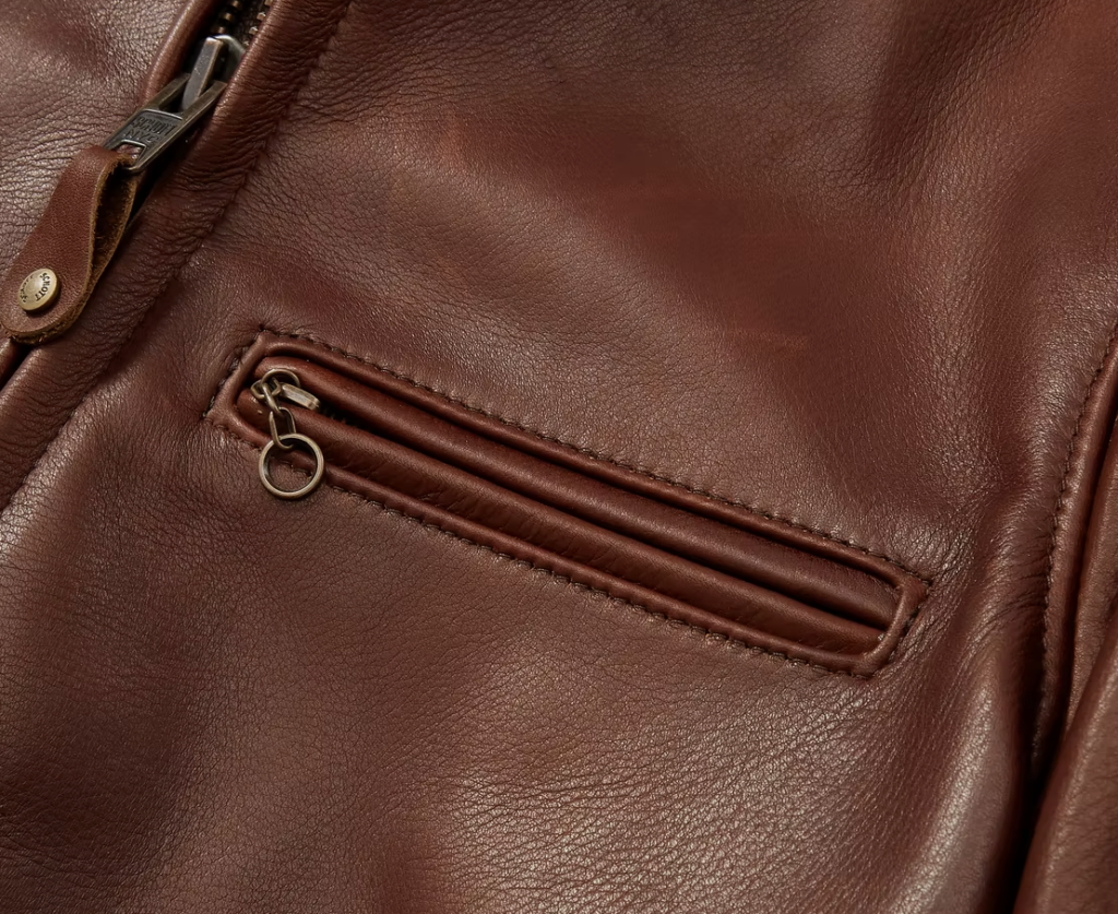 Schott Waxed Natural Pebbled Cowhide Cafe Leather Jacket