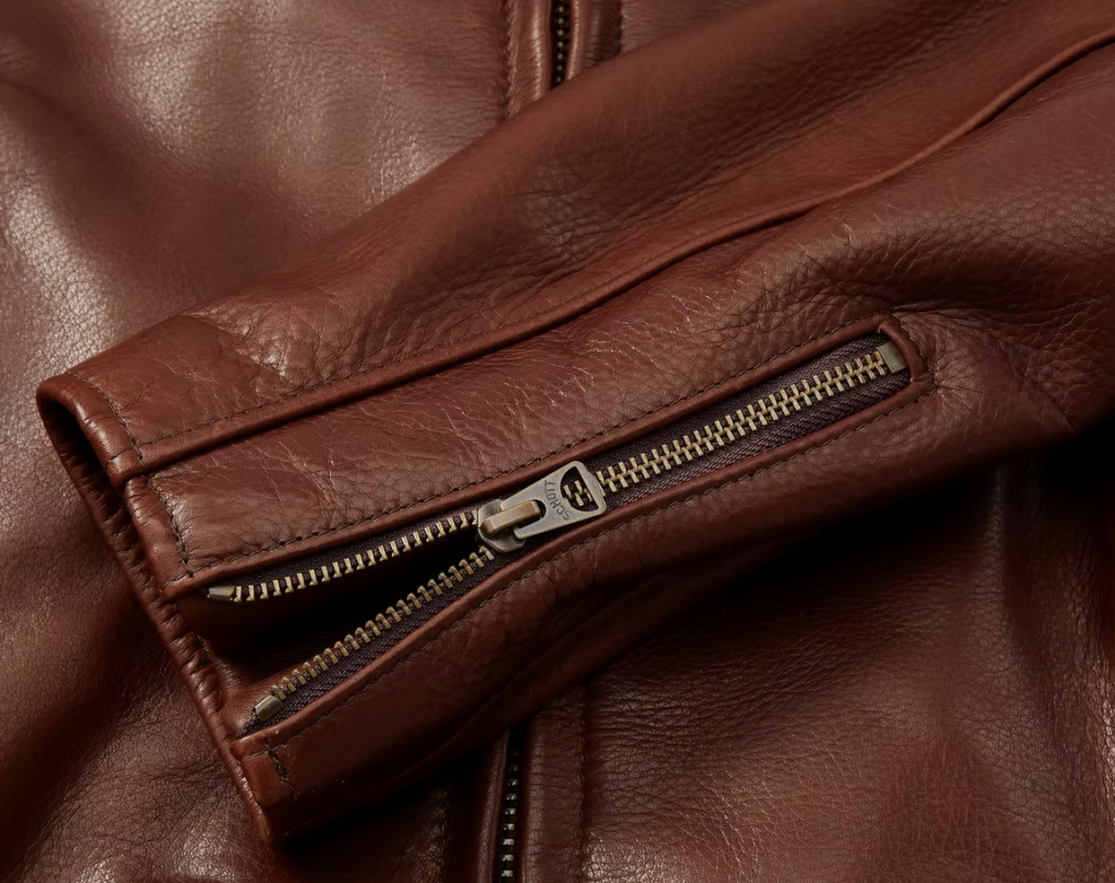 Schott Waxed Natural Pebbled Cowhide Cafe Leather Jacket