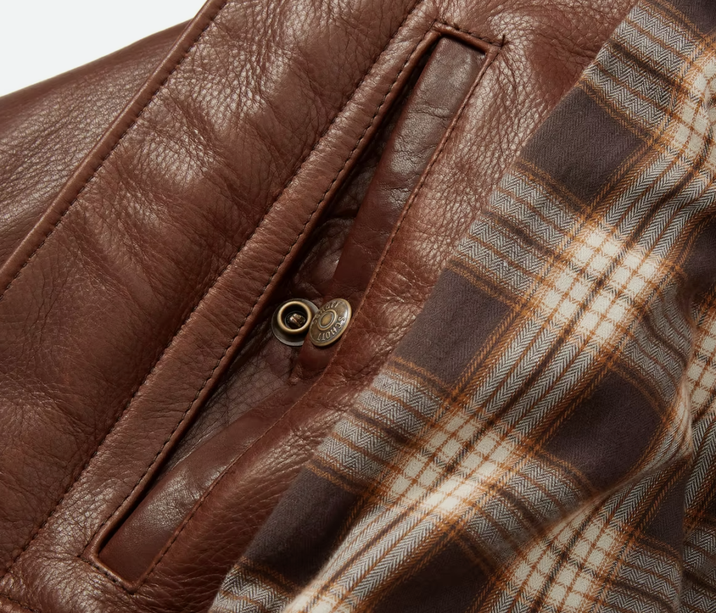 Schott Waxed Natural Pebbled Cowhide Cafe Leather Jacket