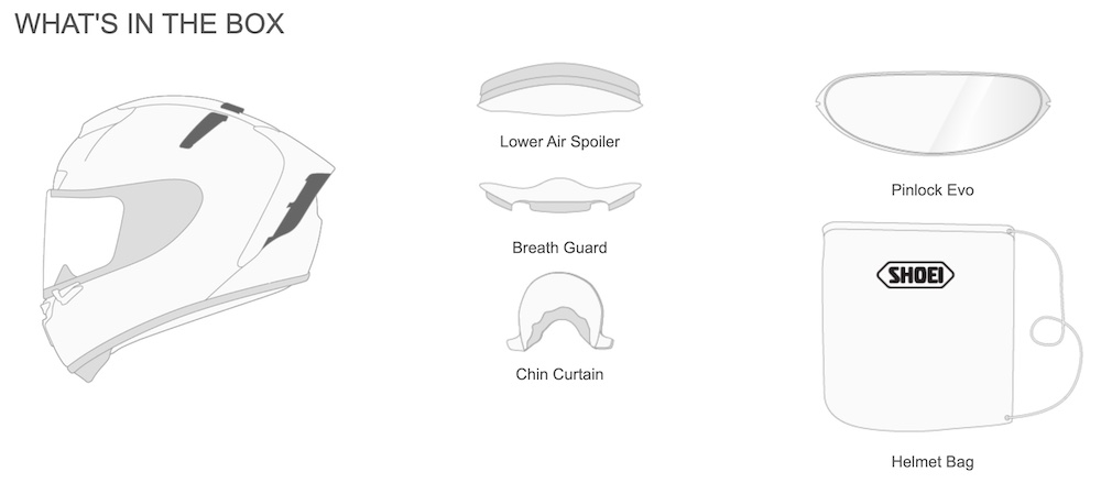 What's in the box of a Shoei X-14 helmet