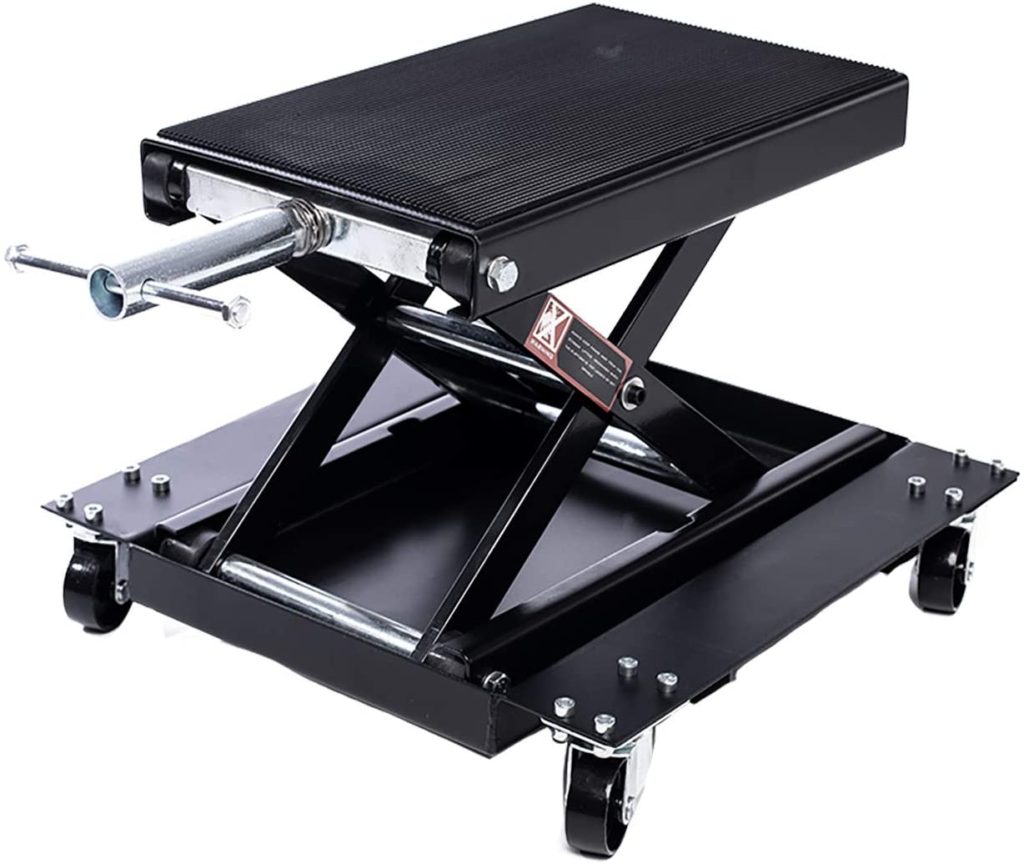 Apextreme Motorcycle Lift Center Scissor Lift Jack with Dolly - motorcycle dollies