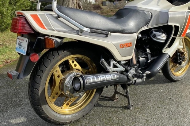 1982 Honda CX500 Turbo seat and side of the motorcycle are shown with the exhaust