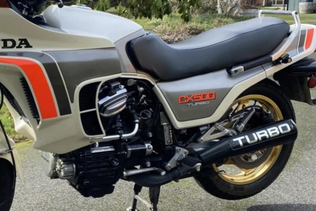 1982 Honda CX500 Turbo seat and side of the motorcycle are shown