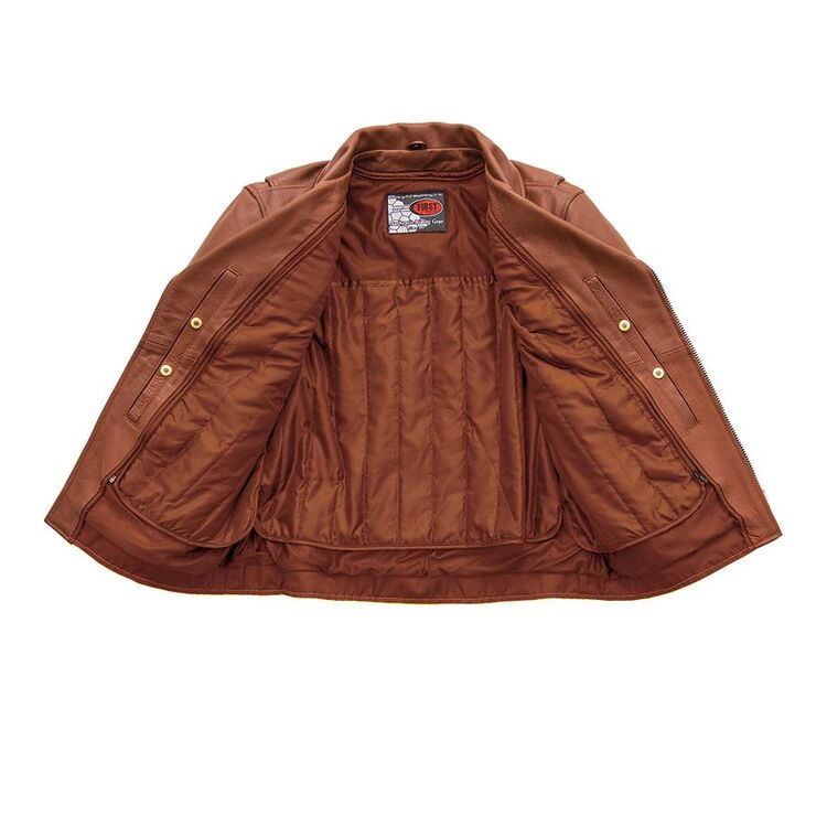 The warm lining inside of a Fillmore leather motorcycle jacket proves the answer to the question: are leather motorcycle jackets warm