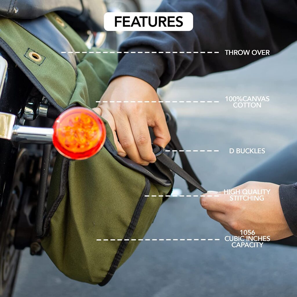 Nomad USA Quick-Easy Universal Fit Throw Over Motorcycle Canvas Biker Cargo Saddlebags (Khaki)
