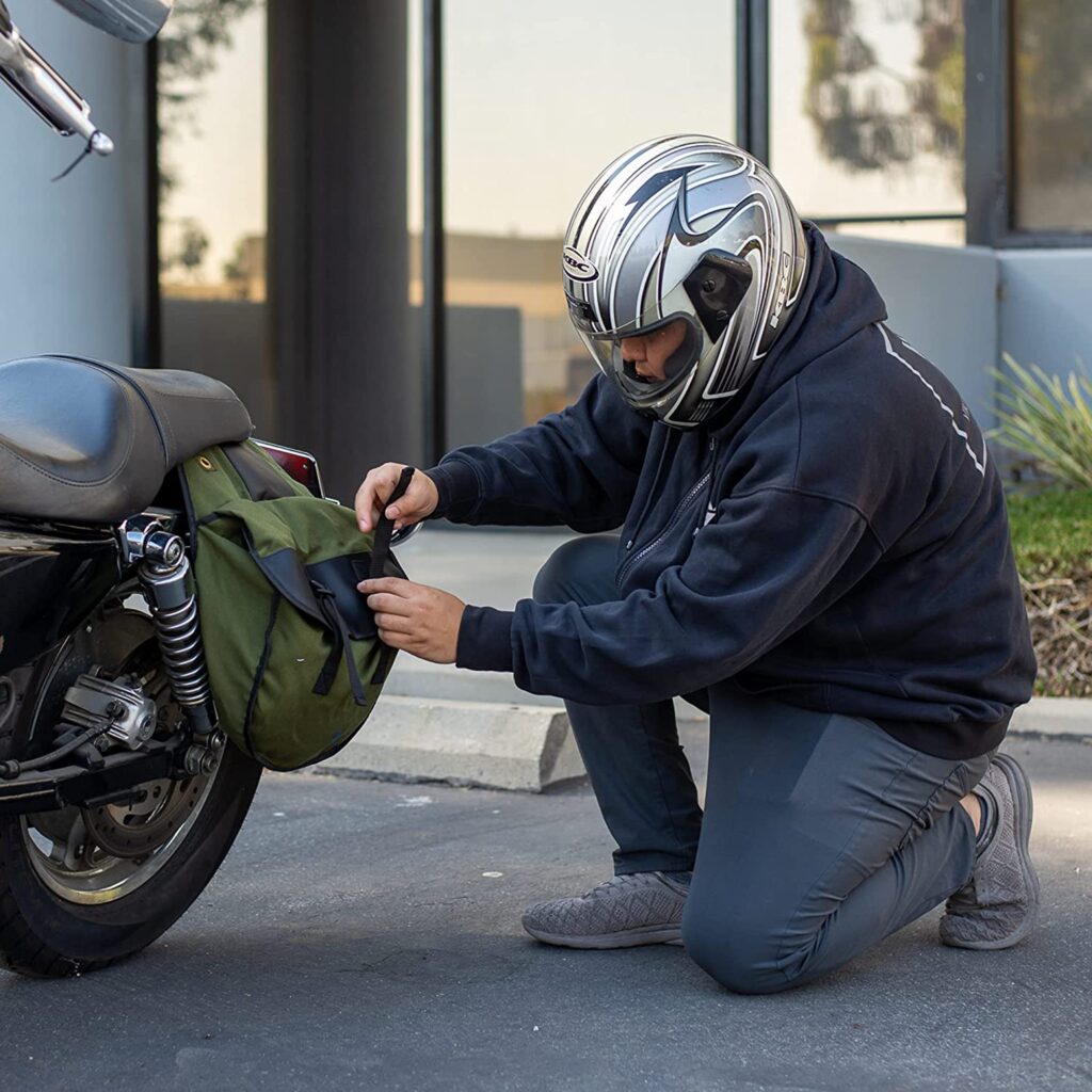 Nomad USA Quick-Easy Universal Fit Throw Over Motorcycle Canvas Biker Cargo Saddlebags (Khaki)
