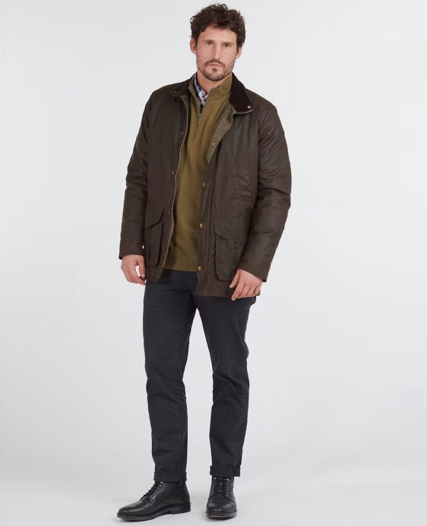 Barbour Hereford Waxed Cotton Jacket front unzipped