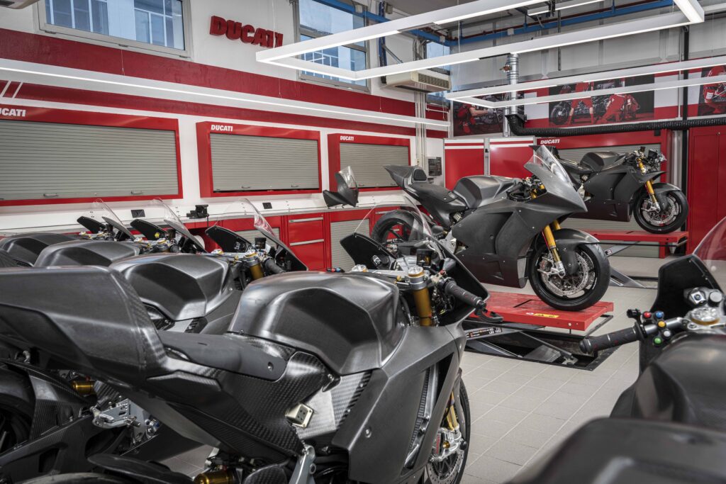 The Ducati MotoE Racebike in the garage. 