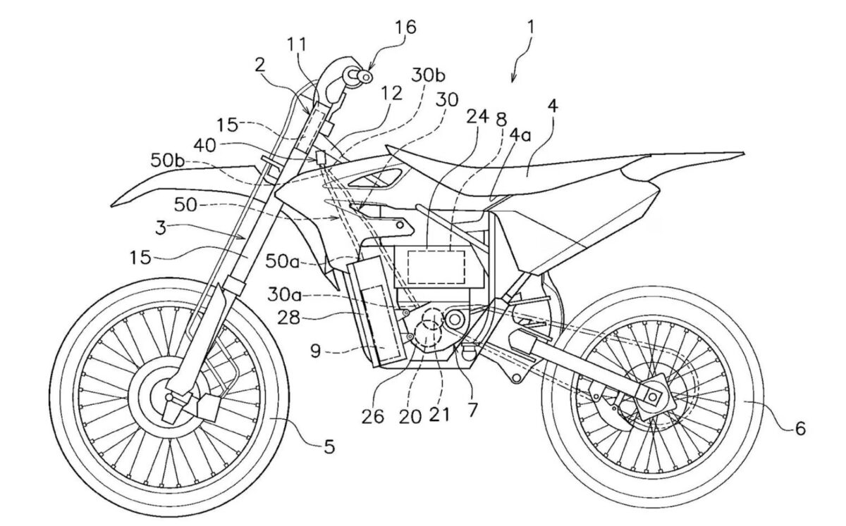 Yamaha electric motocross bike side view patent drawing