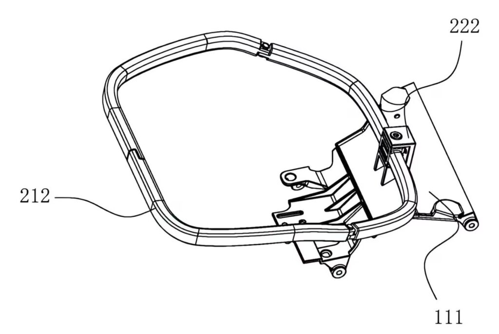 CFMoto seat belts on motorcycles patent drawing. 