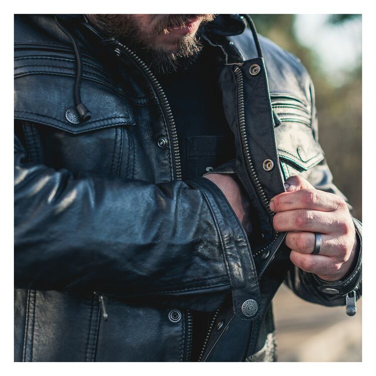 leather motorcycle jacket with an interior pocket