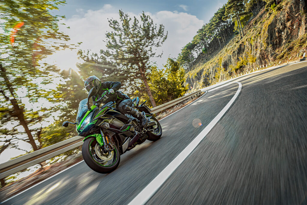 Kawasaki Ninja 1000SX on a twisty road.