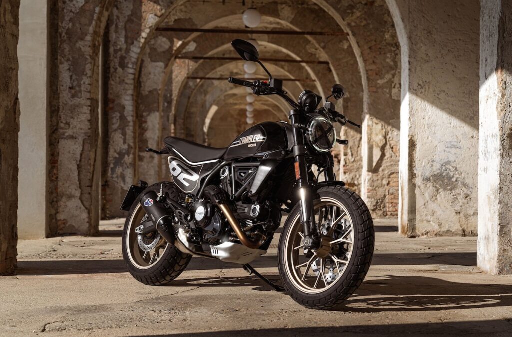 Ducati Scrambler Full Throttle parked underneath a bridge