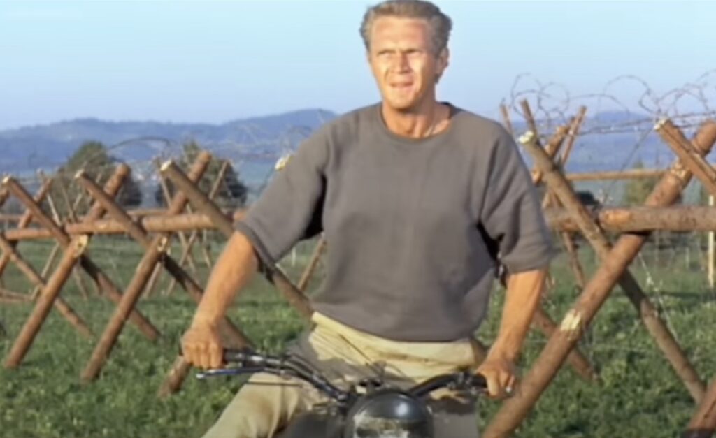 Steve McQueen riding the Triumph TR6 Trophy in The Great Escape.