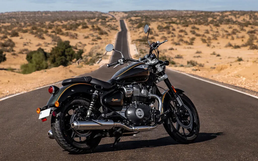 Royal Enfield Super Meteor 650 on a desert road