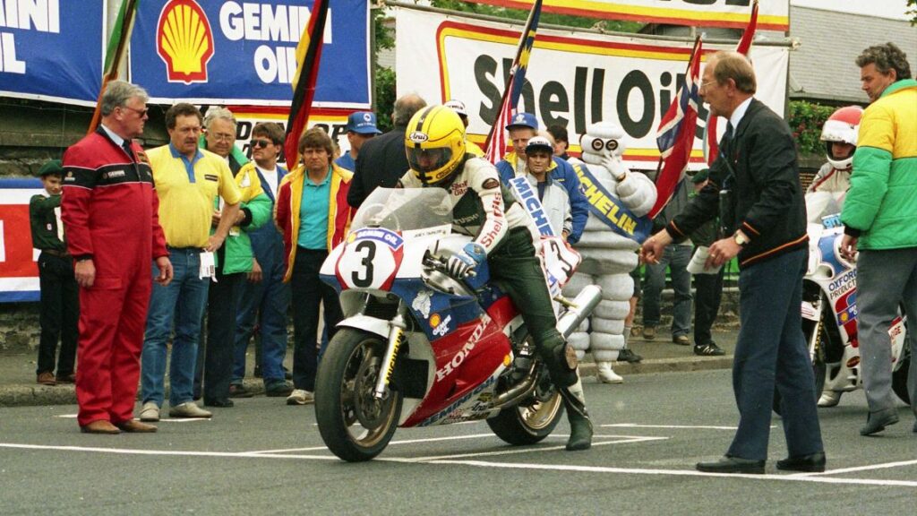 Joey Dunlop racing at the Isle of Man TT. 