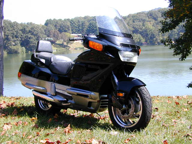 A black Honda PC800 Pacific Coast