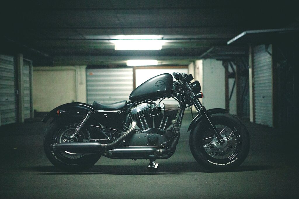 Harley-Davidson Sportster with an exhaust wrap. 