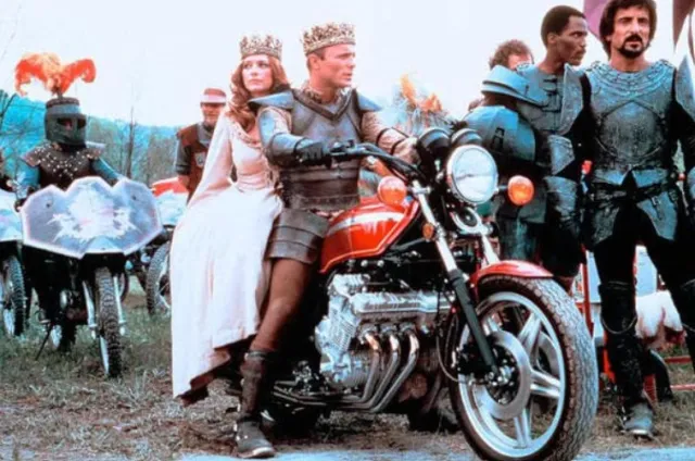 Ed Harris riding the Honda CBX 1050 on the set of Knightriders.