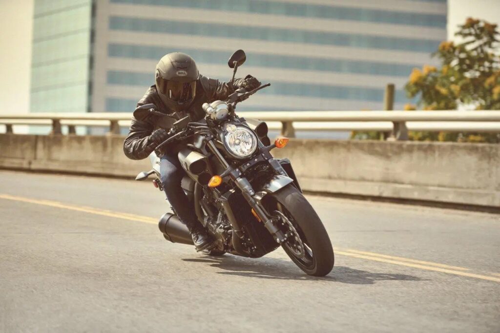 Yamaha VMAX riding on city streets. 