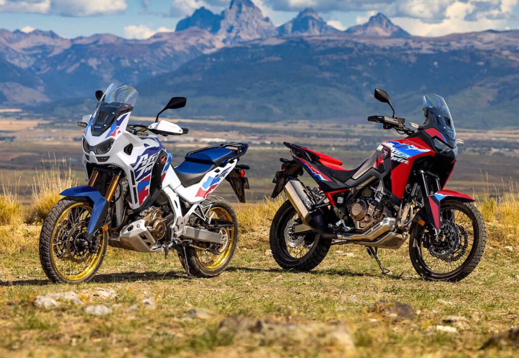Two 2024 Honda Africa Twin motorcycles next to each other
