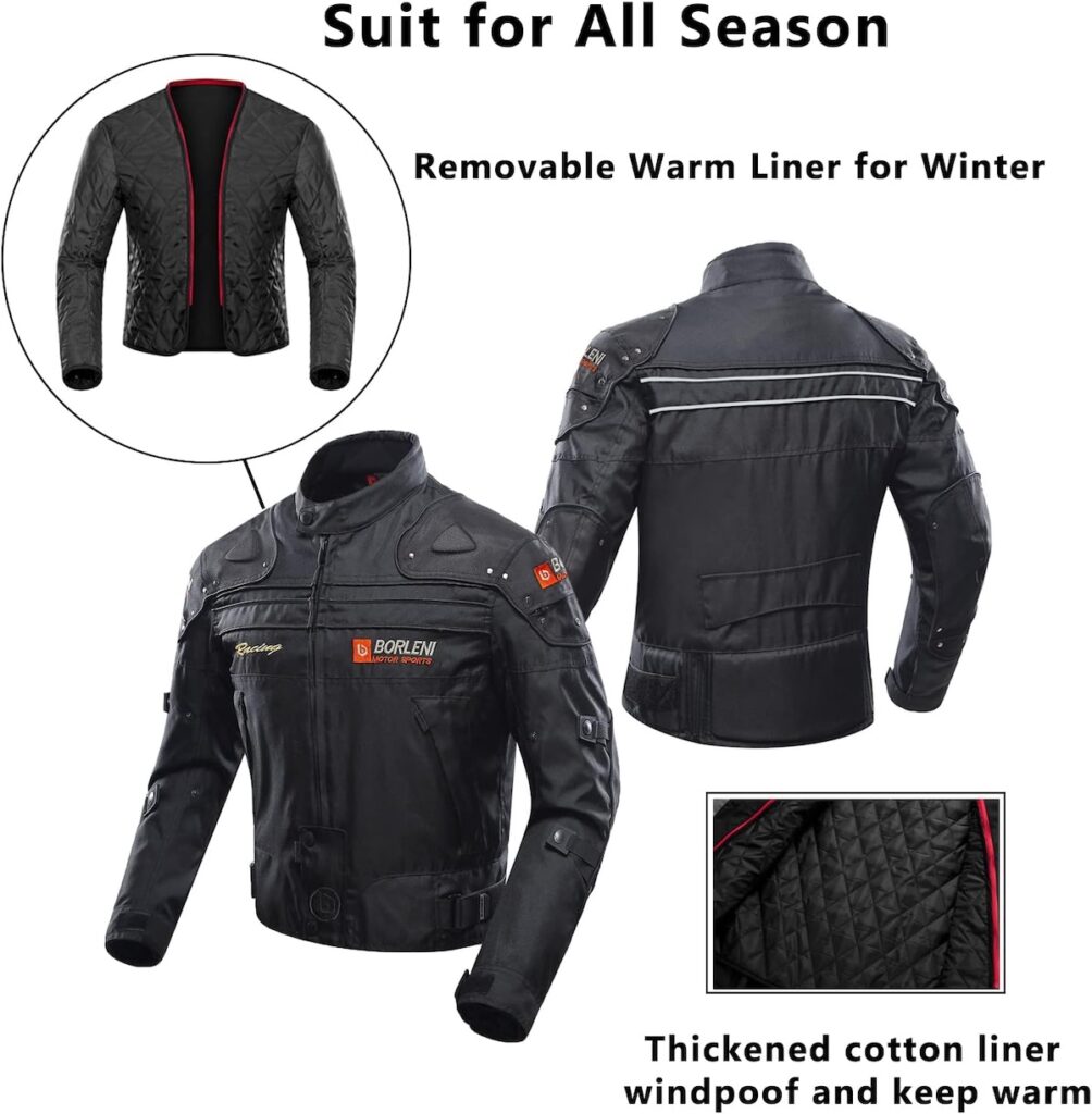 Borleni motorcycle jacket liner features