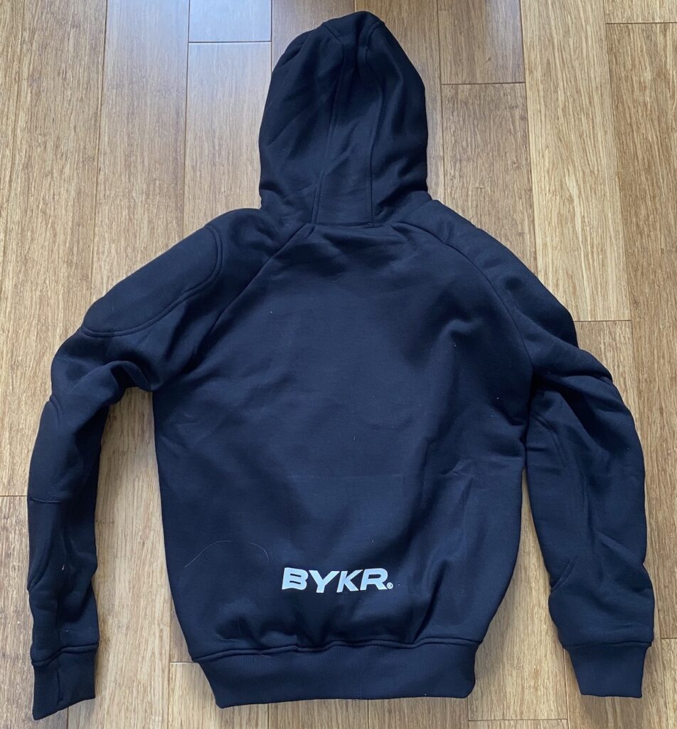 BYKR Motorcycle Hoodie back while not being worn