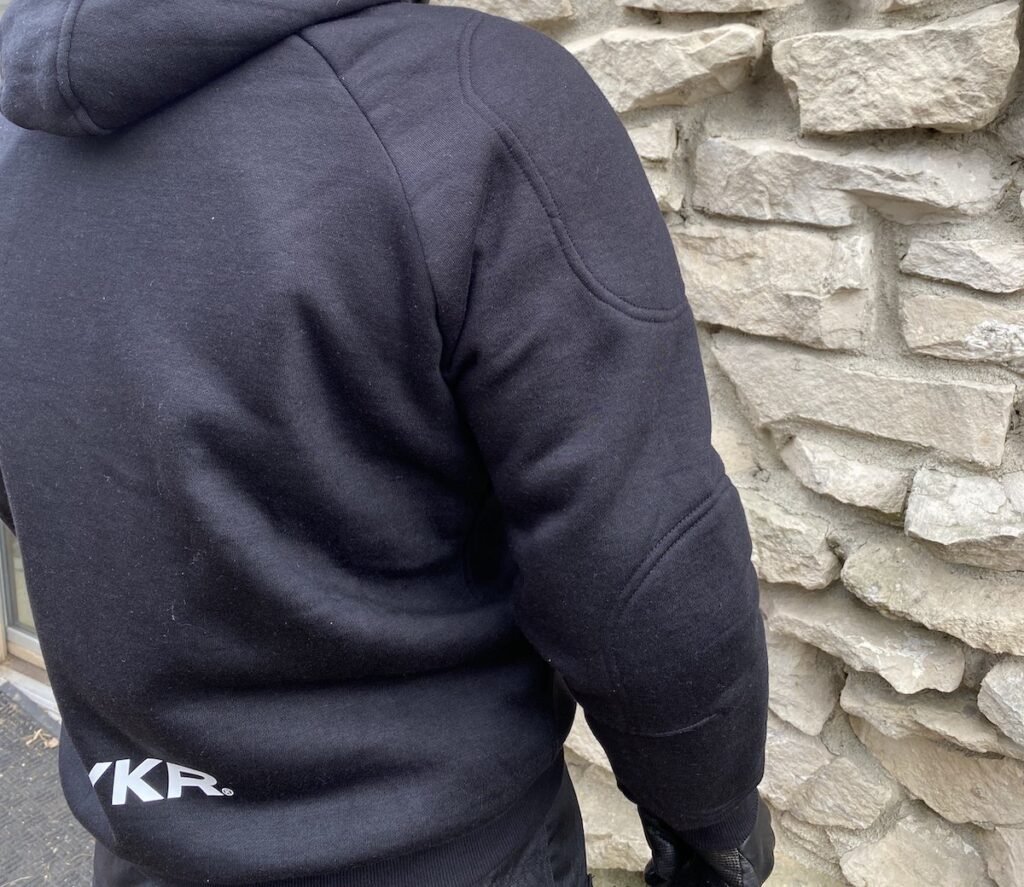 BYKR Motorcycle Hoodie shoulder and elbow armor