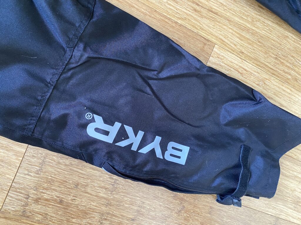 BYKR motorcycle pants leg details