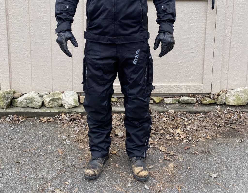 BYKR motorcycle pants on a motorcyclist front