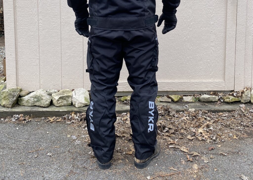 BYKR motorcycle pants on a motorcyclist back