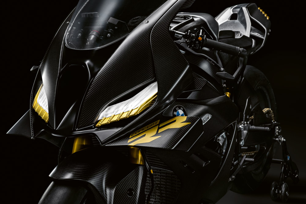 Close up of the headlight and front of the BMW Concept RR