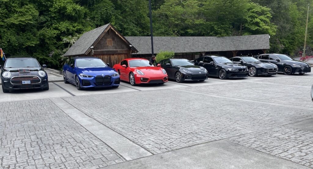 Some sports cars parked at Tapoco Lodge