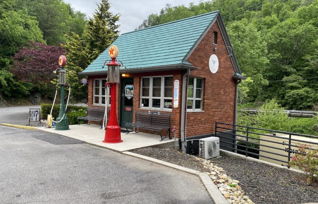 Old gas station turned into a cigar lounge at Tapoco Lodge