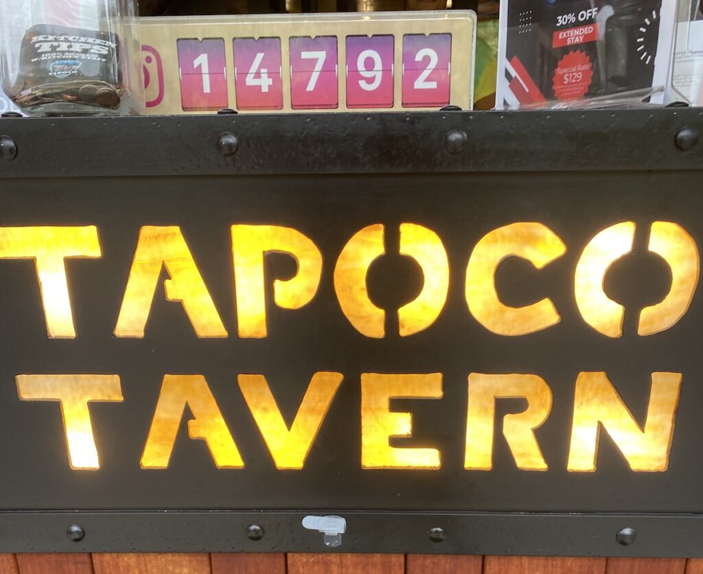 Tapoco Tavern sign at Tapoco Lodge