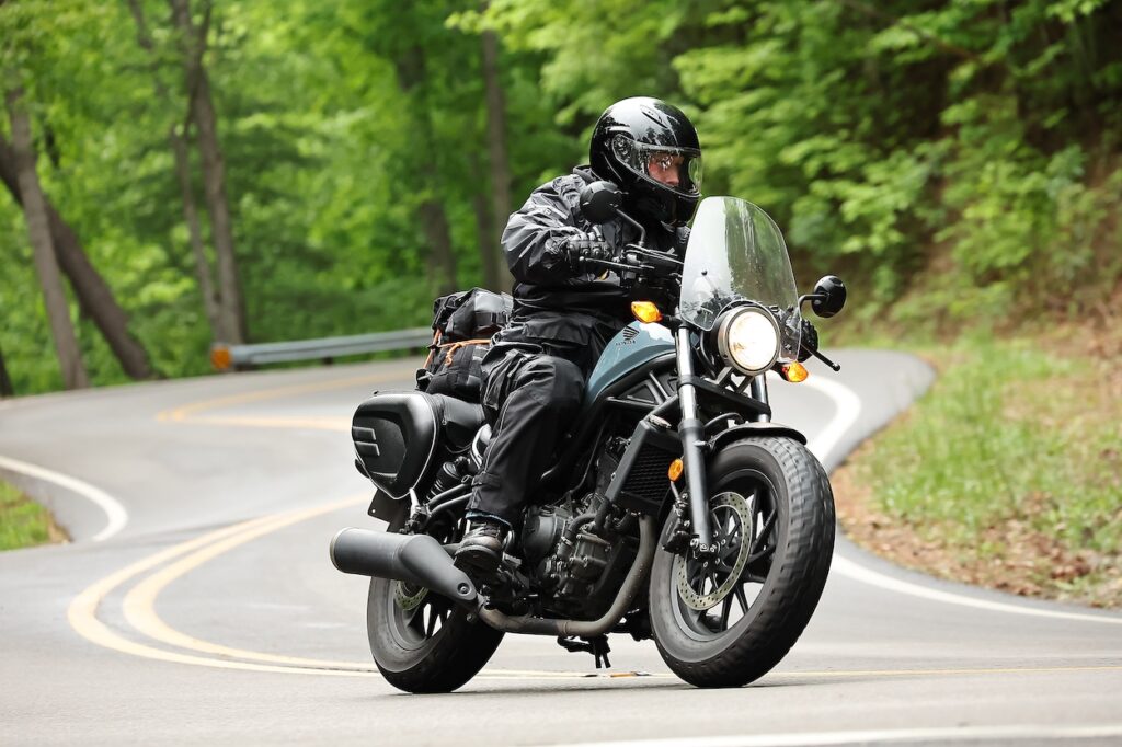 Wade Thiel riding his Honda Rebel 300 on the Tail of the Dragon.
