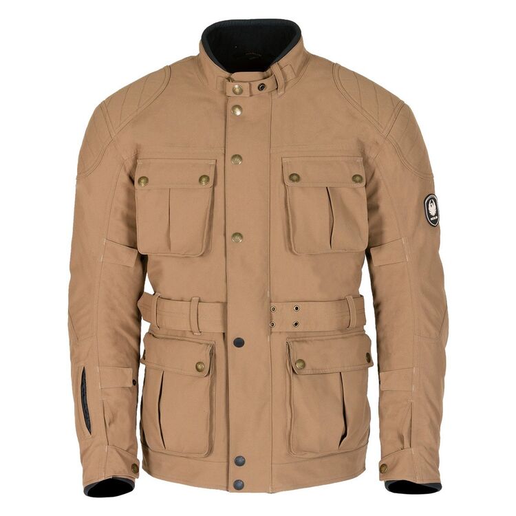 Merlin Burslem D30 Eco Laminated Jacket in Sand color, the front view