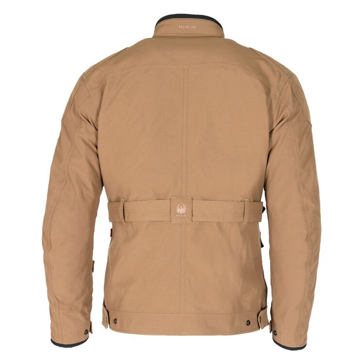 Merlin Burslem D30 Eco Laminated Jacket in sand color, the rear view