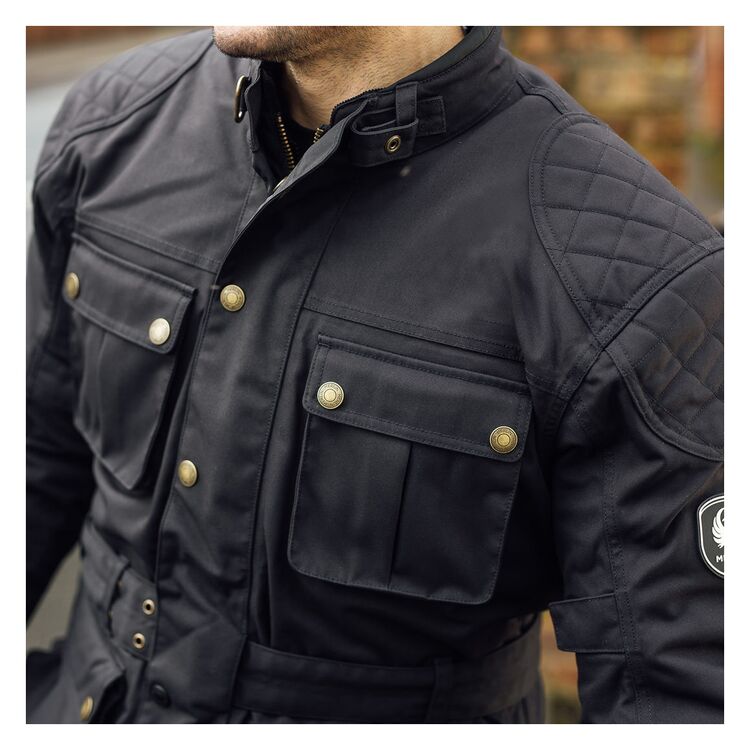 Merlin Burslem D30 Eco Laminated Jacket in black, front of the jacket details