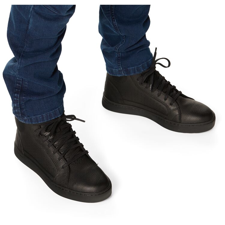 Street & Steel Kickstarter 2 Riding Shoes in black worn by a rider with jeans