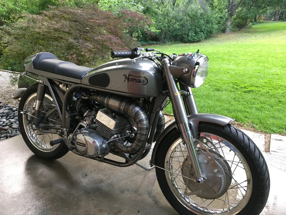 Custom Norton Dominator and Kawasaki Two-Stroke by Davmomoto