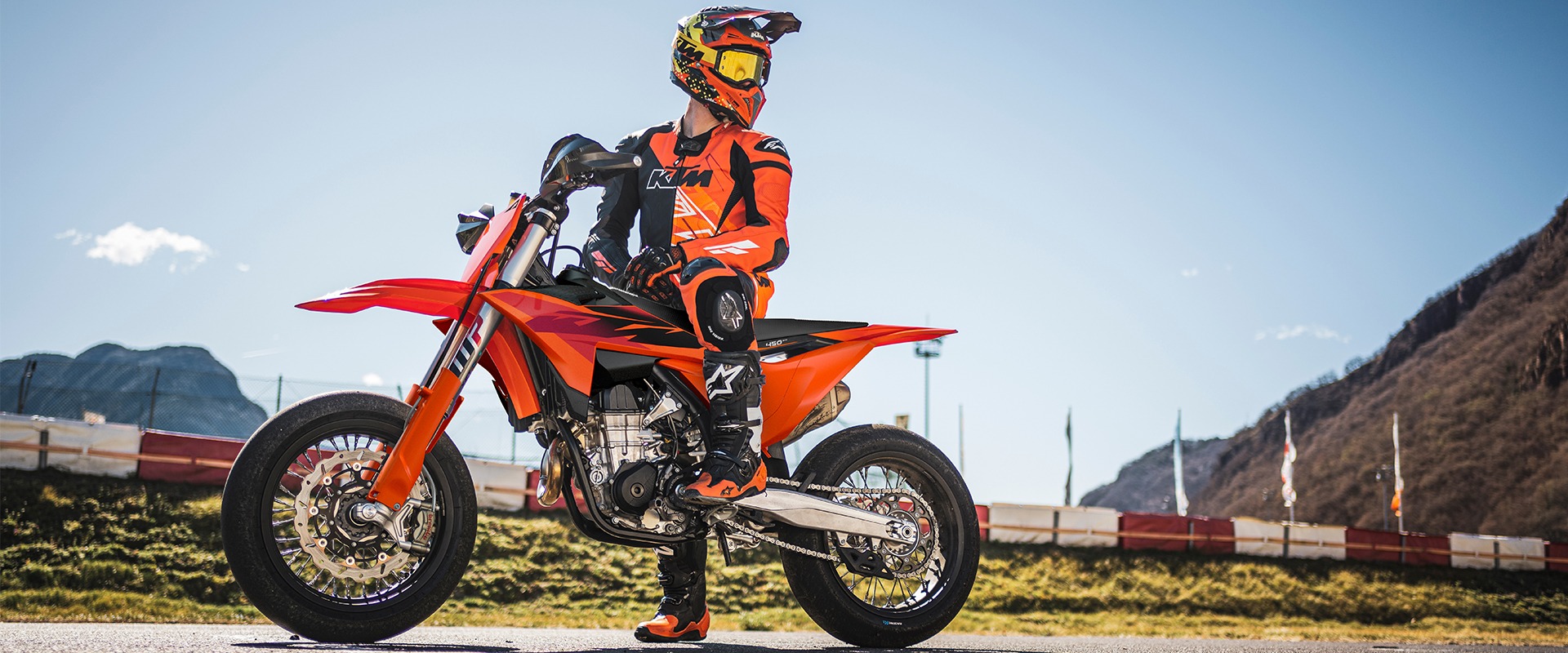 2027 KTM 450 SMR at the starting line on a supermoto track